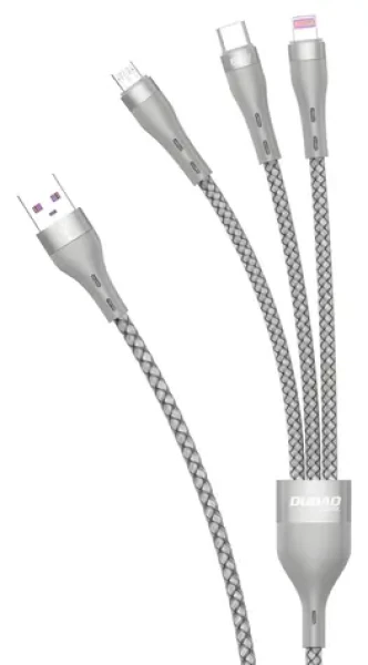 Dudao L20X šedá / Datový kabel / 3v1 Lightning, USB-C, Micro USB / 65W / 1,2 m