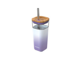 Quokka Skleněný pohár s brčkem Liquid Cube fialová 540 ml (Q40055)