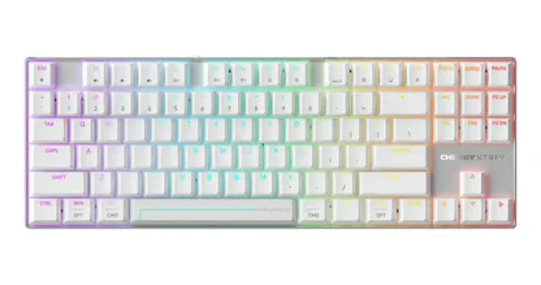 Cherry XTRFY MX 8.2 Pro TMR bílo-stříbrná / Herní klávesnice / TKL / magnetické spínače / US Int. layout / bezdrátová (G8E-3885HACAUS-0)