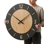 DumDekorace NORDIC OAK , 75 cm dubové nástěnné hodiny s tichým mechanismem