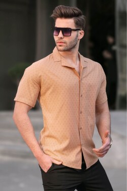 Madmext Camel Slim Fit 100% Cotton Short Sleeve Men's Shirt 5585