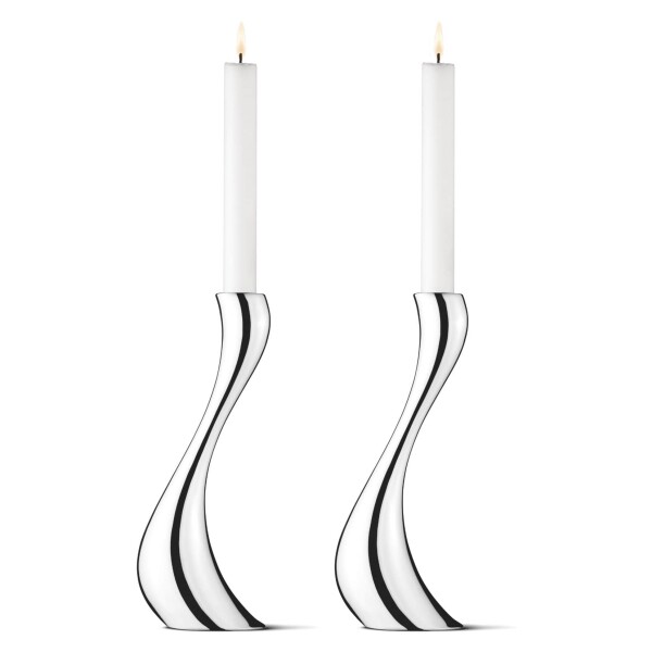 Georg Jensen Svícen Cobra Mirror 24 cm – set 2 ks, stříbrná barva