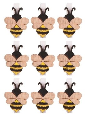 Včelka dřevěná na kolíčku 4,5 cm, 9ks v sáčku