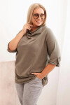 Dámská blůza Plus Size s bavlnou volného střihu s vodním výstřihem khaki UNI