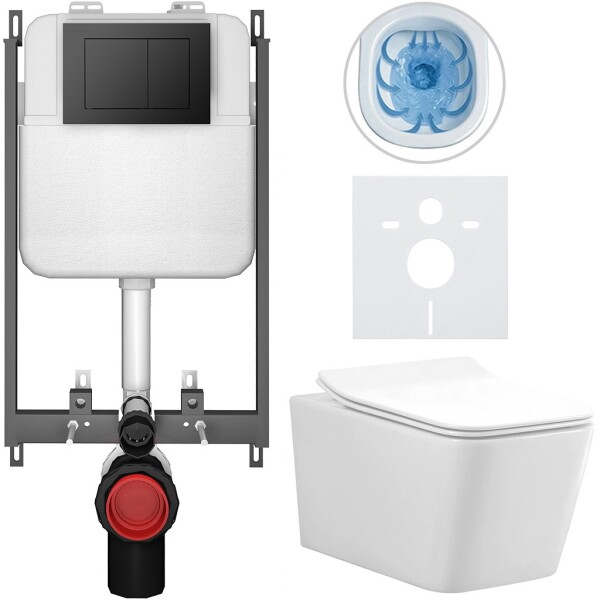 CERANO - Kompletní WC set Basic/Forte - bílá lesklá - WC tlačítko Maxio/Černá - pro zazdění - 51x36 CER-8050BD86126