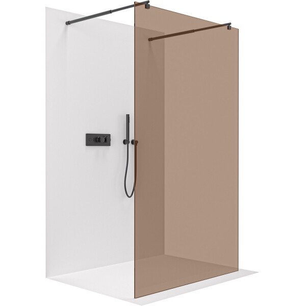 CERANO Sprchová zástěna Walk-in Onyx Duo L/P - 8 mm - kulatá vzpěra - černá matná, bronzové sklo - 90x200 cm