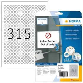 HERMA Kulaté etikety 10 mm / bílé, snímatelné / A4 / 25 listů / 7875 ks (4385)