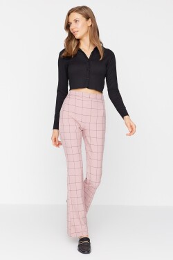 Trendyol Dry Rose Flare Fit tkané kalhoty s vysokým pasem