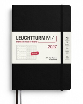 Týdenní plánovač Zápisník Black, tečkovaný Medium A5 2027, anglicky