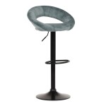 Židle barová, modrá sametová látka, černá podnož