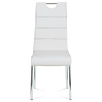Jídelní židle, potah bílá ekokůže, černé prošití, kovová čtyřnohá chromovaná pod