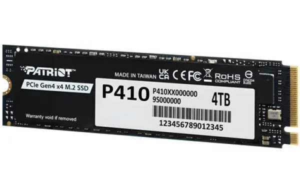Patriot P410 4TB / SSD / M.2 2280 / PCIe Gen4 x4 / R: 5000MBps / W: 4500MBps / 5y (P410P4TBM28H)