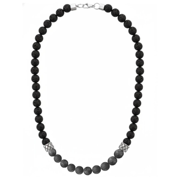 Pánský korálkový náhrdelník Marco - 8 mm larvikit a onyx, Šedá 45 cm
