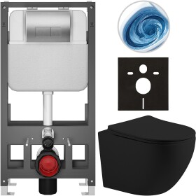 CERANO - Kompletní WC set Basic/Cesso - černá matná - WC tlačítko Modulo/Stříbrná - volně stojící - předstěnová instalace - 49x36 CER-8050BD86237
