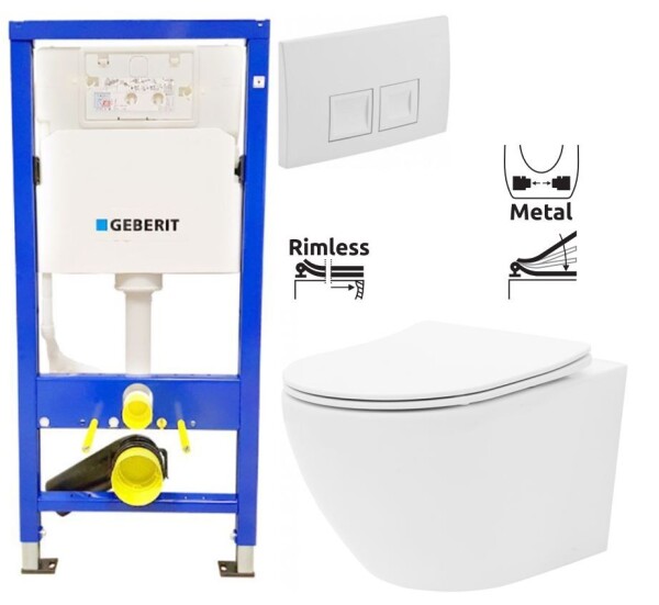 GEBERIT DuofixBasic s bílým tlačítkem DELTA50 + WC REA Carlo Flat Mini Rimless + SEDÁTKO 458.103.00.1 50BI CF1