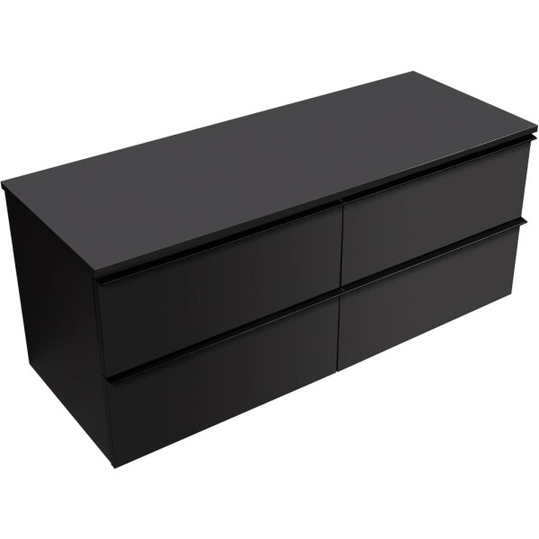 CERANO Koupelnová skříňka Velora - černá matná, úchytka černá + deska pod umyvadlo Navira Slim - 18 mm - 120x54,8x46,5 cm