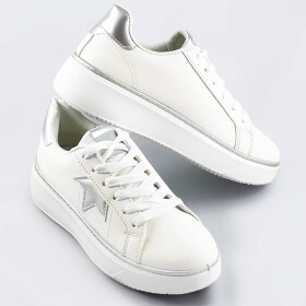 Bílo-stříbrné šněrovací tenisky sneakers hvězdičkou (BB126L) Bílá XL (42)