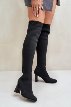 Kozačky Se Školkovou Špicí Nad Koleno Na Podpatku Černé Esanira 37
