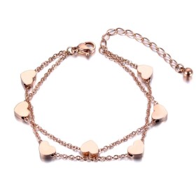 Ocelový dvojitý náramek Caitlin Gold - srdce, Zlatá 15 cm + 4 cm (prodloužení)