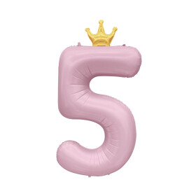 Balónek fóliový 82 cm světle růžový s korunkou číslo 5 - Albi