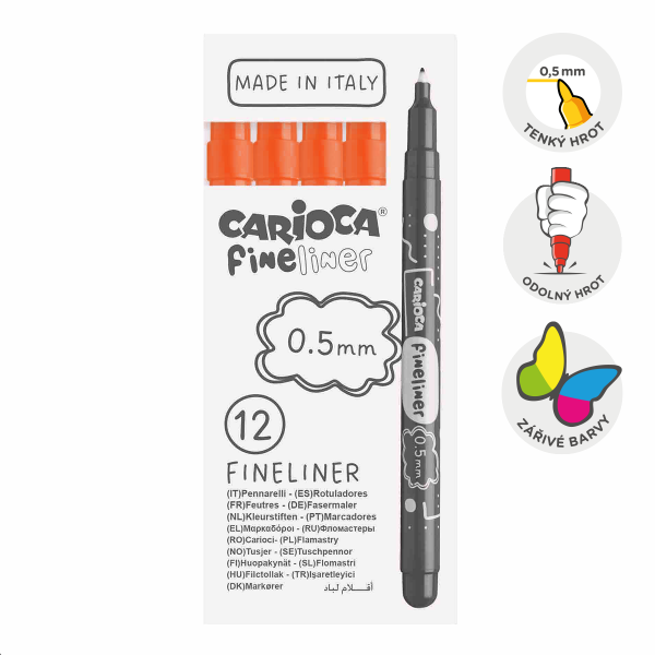 Carioca Fineliner, 0,5 mm, krabička, 12 ks, oranžový