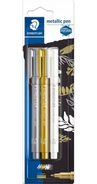 STAEDTLER Metallic zlatá, stříbrná, bílá / Popisovač / sada 3 ks / kulatý hrot / 1-2 mm (8323-S BK3)