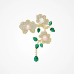 Luxusní brož Anwen Gold - sladkovodní perly, zirkony, Zlatá