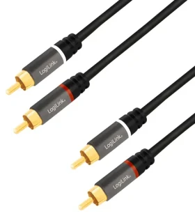 LogiLink audio kabel 2x RCA - 2x RCA 5m černá / Kabel / Pozlacené konektory / Stíněný (CA1207)