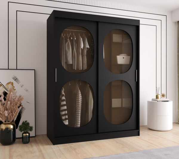 Šatní skříň Abi Bahrajn 2 Rozměry: 150 cm, Barva korpusu + barva dveří: Černá + Černá