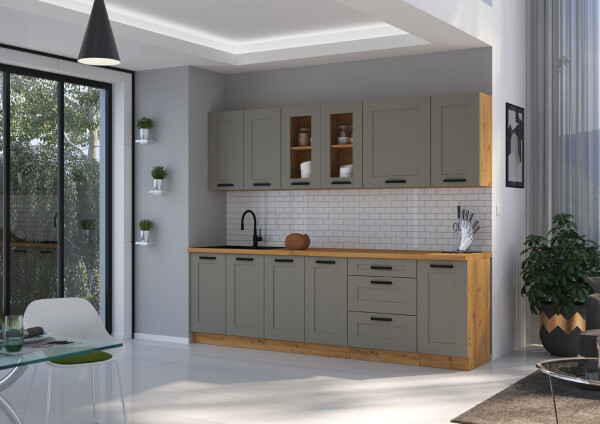Kuchyňská linka 260 cm Luna 3 Barva korpusu: Dub artisan, Barva dvířek: Clay Grey