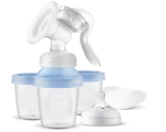 Philips Avent SCF430/13 modrá / Manuální odsávačka mateřského mléka / rukojeť / skladovací pohárky