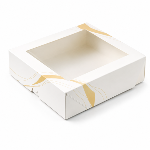 Cake star Elegantní bílá krabice s okénkem Pure – laminovaná 30 x 30 x 5,5 cm