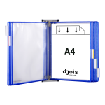 Djois nástěnný kovový držák s rámečky, 10 rámečků s kapsami A4 na výšku, modré, 1 set