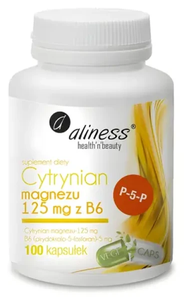 Aliness Citrát hořčíku 125 mg + B6 / Doplněk stravy / 100 kapslí / bez lepku / bez cukru