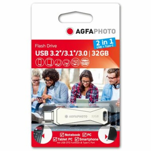 AgfaPhoto USB 3.0 32GB stříbrná / Flash Disk / USB-C 3.0 (10542N)