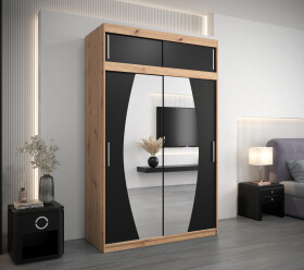 Šatní skříň Abi E0 s nástavcem Barva korpusu: Dub artisan, Rozměry: 150 cm, Dveře: Černá