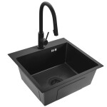 REA - Ocelový dřez Leo 50 Black s kuchyňskou baterií KPL-96005