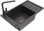 MEXEN/S - Elias granitový dřez 1-miska s odkapávačem včetně baterie Flora, černá kropenatá 6511-76-670401-70-B