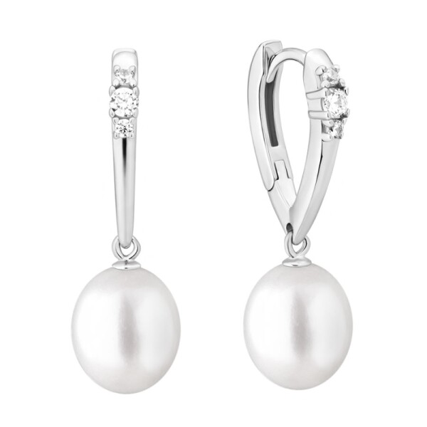 Stříbrné náušnice s bílou perlou Elenia - stříbro 925/1000, Stříbrná Bílá