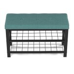 Botník 2 police, potah zelená látka, kov - černý matný lak