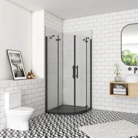H K Čtvrtkruhový sprchový kout MELODY BLACK S2 80x80 cm s dvoukřídlými dveřmi, černý profil