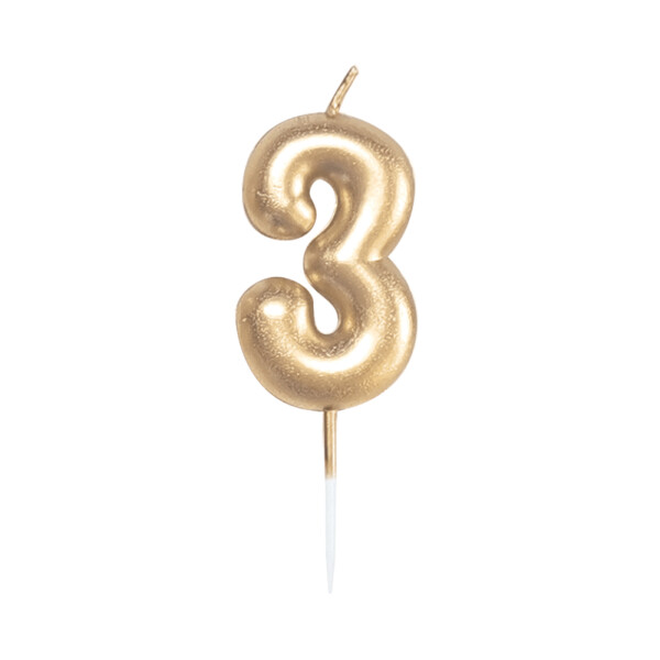 Svíčka dortová zlatá 5 cm číslo 3