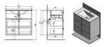 SAPHO - MITRA umyvadlová skříňka s umyvadlem, 3 zásuvky, 150x70x46 cm, antracit 2XMT0821601-150