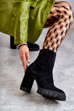 Semišové Kozačky Na Podpatku černé Elia 41