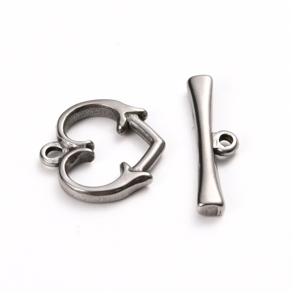 Americké zapínání z nerezové oceli - srdce - platinové - 15 x 15 x 2 mm - 1 ks