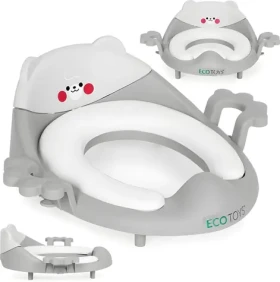 ECOTOYS Záchodové prkénko pro děti šedé / Nástavec na WC / protiskluzové / madla (PP104 GREY)