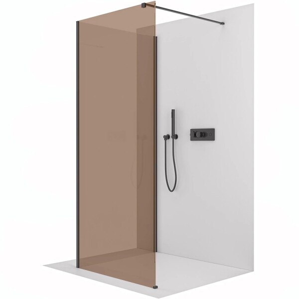CERANO Sprchová zástěna Walk-in Onyx Corner Cube L/P - 8 mm - hranatá vzpěra - černá matná, bronzové sklo - 140x130x200 cm