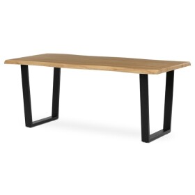 Stůl jídelní, 180x90x75 cm, MDF deska, dekor divoký dub, kovová nohy ve tvaru U, černý matný lak