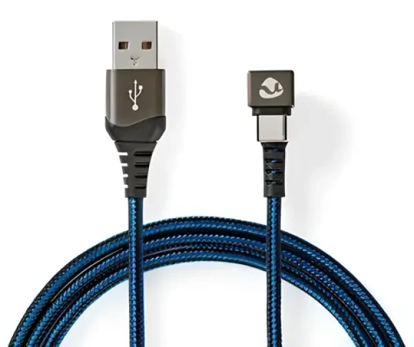 Nedis USB-A - USB-C kabel černá/modrá / Kabel USB / 480 Mbps / Pozlacený / 2 m / Opletený nylon (GCTB60600BK20)