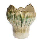MADAM STOLTZ Kameninová váza Beige / Green / Mustard 29 cm, zelená barva, keramika